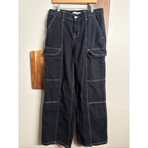 Pacsun Black Wide Leg High Waist Low Rise Puddle Cargo Pants Size Medium